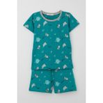 Breeze Girls & Boys Erkek Bebek Şortlu Pijama Takımı Kuala Desenli 9 Ay-3 Yaş, Petrol Yeşili - 1 Yaş