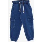 Breeze Girls & Boys Erkek Çocuk Kot Pantolon Beli Paçası Lastikli Kargo Cepli 1-4 Yaş, Mavi - 1 Yaş