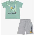 Breeze Girls & Boys Erkek Çocuk Şortlu Takım Mutlu Dinozor Aile Baskılı 1-4 Yaş, Mint Yeşili - 1,5 Yaş
