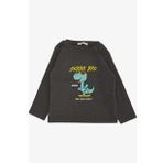 BREEZE GİRLS & BOYS Erkek Çocuk Uzun Kollu Tişört Kaykaycı Gözlüklü Dinozor Baskılı 1-4 Yaş, Koyu Gri Melanj