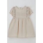 Breeze Kız Bebek Elbise Omuz Kısmı Güpür Detaylı Kolları Lastikli 9 Ay-3 Yaş, Bej - 1,5 Yaş