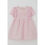 Breeze Kız Bebek Elbise Omuz Kısmı Güpür Detaylı Kolları Lastikli 9 Ay-3 Yaş, Pembe