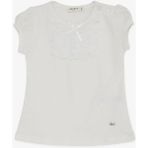 Breeze Kız Bebek Güpür Dantel Yaka Detaylı Pamuklu T-Shirt - Beyaz - 9 - 12 Ay
