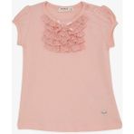Breeze Kız Bebek Güpür Dantel Yaka Detaylı Pamuklu T-Shirt - Pembe - 9 - 12 Ay