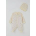 Breeze Kız Bebek Patikli Tulum Çiçek Desenli 0-6 Ay, Krem - 4 Ay