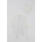 Breeze Kız Bebek Patikli Tulum Dantel Detaylı Çiçek Nakışlı 0-6 Ay, Ekru - 4 Ay