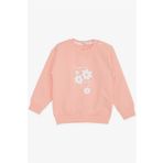 BREEZE Kız Bebek Sweatshirt Simli Çiçek Baskılı 9 Ay-3 Yaş, Somon