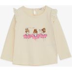 Breeze Kız Bebek Uzun Kollu Tişört Danscı Kız Baskılı Güpürlü 9 Ay-3 Yaş, Krem - 2 Yaş