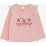 Breeze Kız Bebek Uzun Kollu Tişört Danscı Kız Baskılı Güpürlü 9 Ay-3 Yaş, Somon Melanj - 1 Yaş