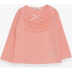 Breeze Kız Bebek Uzun Kollu Tişört Güpürlü Fiyonklu 6 Ay-8 Yaş, Somon - 3 Yaş
