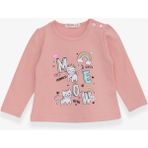 Breeze Kız Bebek Uzun Kollu Tişört Kedicik Baskılı 9 Ay-3 Yaş, Somon - 1 Yaş