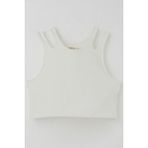 Breeze Kız Çocuk Crop Tişört Çift Askı Omuz Detaylı 9-16 Yaş, Ekru - 14 Yaş