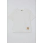 Breeze Kız Çocuk Crop Tişört Fiyonk Arma Detaylı 7-12 Yaş, Ekru - 7 Yaş