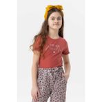 Breeze Kız Çocuk Crop Tişört Yazı Baskılı 8-14 Yaş, Kiremit - 9 Yaş
