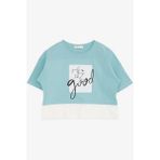 Breeze Kız Çocuk Crop Tişört Yazı Baskılı Yanları Yırtmaçlı 9-14 Yaş, Mint Yeşili - 11 Yaş
