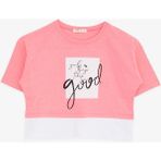 Breeze Kız Çocuk Crop Tişört Yazı Baskılı Yanları Yırtmaçlı 9-14 Yaş, Neon Pembe - 12 Yaş