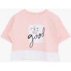 Breeze Kız Çocuk Crop Tişört Yazı Baskılı Yanları Yırtmaçlı 9-14 Yaş, Pembe - 10 Yaş