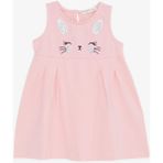 Breeze Kız Çocuk Elbise Nakışlı Pullu Sevimli Kedicik Baskılı 1.5-5 Yaş, Pembe - 1,5 Yaş