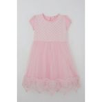 Breeze Kız Çocuk Elbise Vintage Dantel Detaylı Tüllü Çiçek Desenli Elbise 4-9 Yaş, Pembe - 4 Yaş