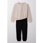 Breeze Kız Çocuk Eşofman Takım Yazı Baskılı Sırtı Çiçekli Bej (4-9 Yaş)