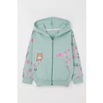 Breeze Kız Çocuk Hırka Sevimli Kız Baskılı Kolları Çiçek & Kalp Desenli 1-4 Yaş, Su Yeşili