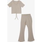 Breeze Kız Çocuk Ispanyol Paça Taytlı Crop Takım 5-10 Yaş, Bej - 5 Yaş