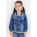 Breeze Kız Çocuk Jean Ceket Yaka & Alt Kısmı Güpür Cep Kapak Detaylı 3-7 Yaş, Mavi