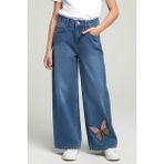 Breeze Kız Çocuk Jean Pantolon Kelebek Nakışlı Düğmeli Fermuarlı 10-14 Yaş, Mavi