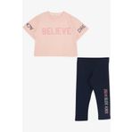 BREEZE Kız Çocuk Kapri Taytlı Crop Takım Yazı Baskılı 8-12 Yaş, Somon