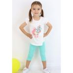 Breeze Kız Çocuk Kapri Taytlı Takım Çiçekli Kız Baskılı 1.5-5 Yaş, Ekru - 4 Yaş