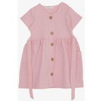 BREEZE Kız Çocuk Keten Elbise Düğmeli Yanları Cepli 1.5-5 Yaş, Pembe