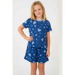Breeze Kız Çocuk Şortlu Pijama Takımı Kalp Desenli 4-8 Yaş, İndigo