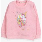 Breeze Kız Çocuk Sweatshirt Baskılı Pullu Unicorn Somon Melanj (2-6 Yaş) - 2 Yaş