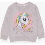 Breeze Kız Çocuk Sweatshirt Baskılı Unicorn 1.5-5 Yaş, Bej Melanj - 1,5 Yaş