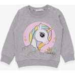 Breeze Kız Çocuk Sweatshirt Baskılı Unicorn 1.5-5 Yaş, Gri Melanj - 1,5 Yaş