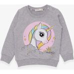 Breeze Kız Çocuk Sweatshirt Baskılı Unicorn 1.5-5 Yaş, Gri Melanj - 2 Yaş