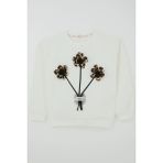 Breeze Kız Çocuk Sweatshirt Çiçek Buketi Yazı Armalı Tüllü 9-14 Yaş, Ekru - 10 Yaş