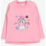 Breeze Kız Çocuk Sweatshirt Gözlüklü Unicorn Baskılı Pudra (1-4 Yaş) - 1 Yaş