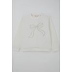 Breeze Kız Çocuk Sweatshirt Inci Taş Işlemeli 7-12 Yaş, Ekru - 10 Yaş