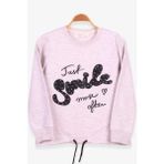 Breeze Kız Çocuk Sweatshirt Incili Taşlı Beli Bağcıklı Bej Melanj (6-12 Yaş) - 9 Yaş