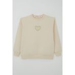 Breeze Kız Çocuk Sweatshirt Işıltılı Kalp Masalı Inci Işlemeli 9-14 Yaş, Krem - Krem Rengi - 11 Yaş
