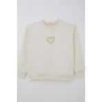 Breeze Kız Çocuk Sweatshirt Işıltılı Kalp Masalı Inci Işlemeli 9-14 Yaş, Krem - Krem Rengi - 9 Yaş