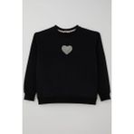 Breeze Kız Çocuk Sweatshirt Işıltılı Kalp Masalı Inci Işlemeli 9-14 Yaş, Siyah - 10 Yaş