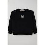 Breeze Kız Çocuk Sweatshirt Işıltılı Kalp Masalı Inci Işlemeli 9-14 Yaş, Siyah - 9 Yaş
