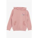 BREEZE Kız Çocuk Sweatshirt Kanguru Cepli Yazı Baskılı Güpürlü 3-8 Yaş, Gülkurusu