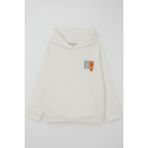 Breeze Kız Çocuk Sweatshirt Kapüşonlu Arma Detaylı 4-8 Yaş, Ekru
