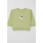 Breeze Kız Çocuk Sweatshirt Kuğu Armalı Fiyonk Detaylı 2-6 Yaş, Fıstık Yeşili - 2 Yaş