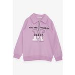 BREEZE Kız Çocuk Sweatshirt Magıc Yazı Baskılı Yarım Fermuarlı Polo Yaka 8-14 Yaş, Lila