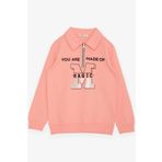BREEZE Kız Çocuk Sweatshirt Magıc Yazı Baskılı Yarım Fermuarlı Polo Yaka 8-14 Yaş, Somon