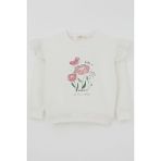Breeze Kız Çocuk Sweatshirt Omuzları Çiçek Nakış Detaylı Çiçek Baskılı 2-6 Yaş, Ekru - 4 Yaş